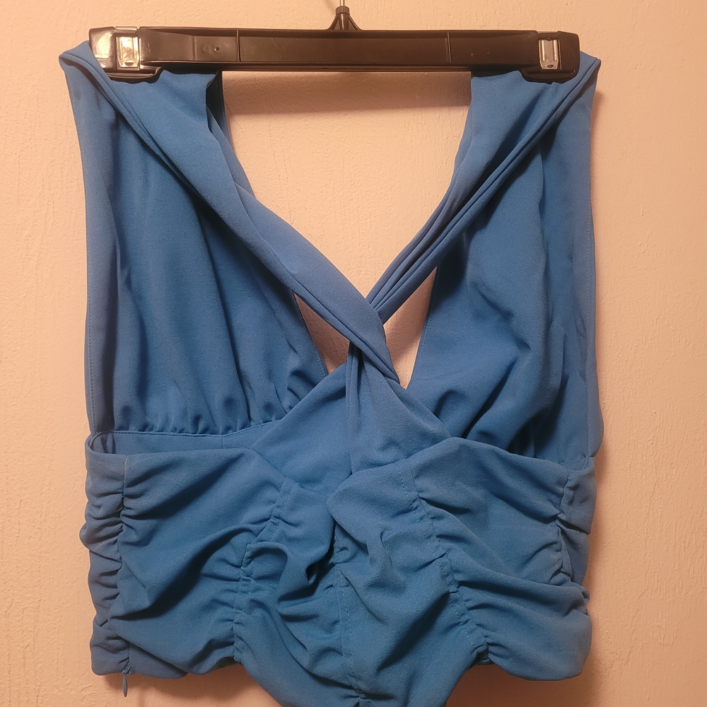 Blue Ruched Halter Top - Picture 2 of 2